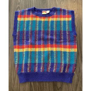 E.Z. Spirit Sweater Vest Purple plaid Vintage Adults Unisex Large